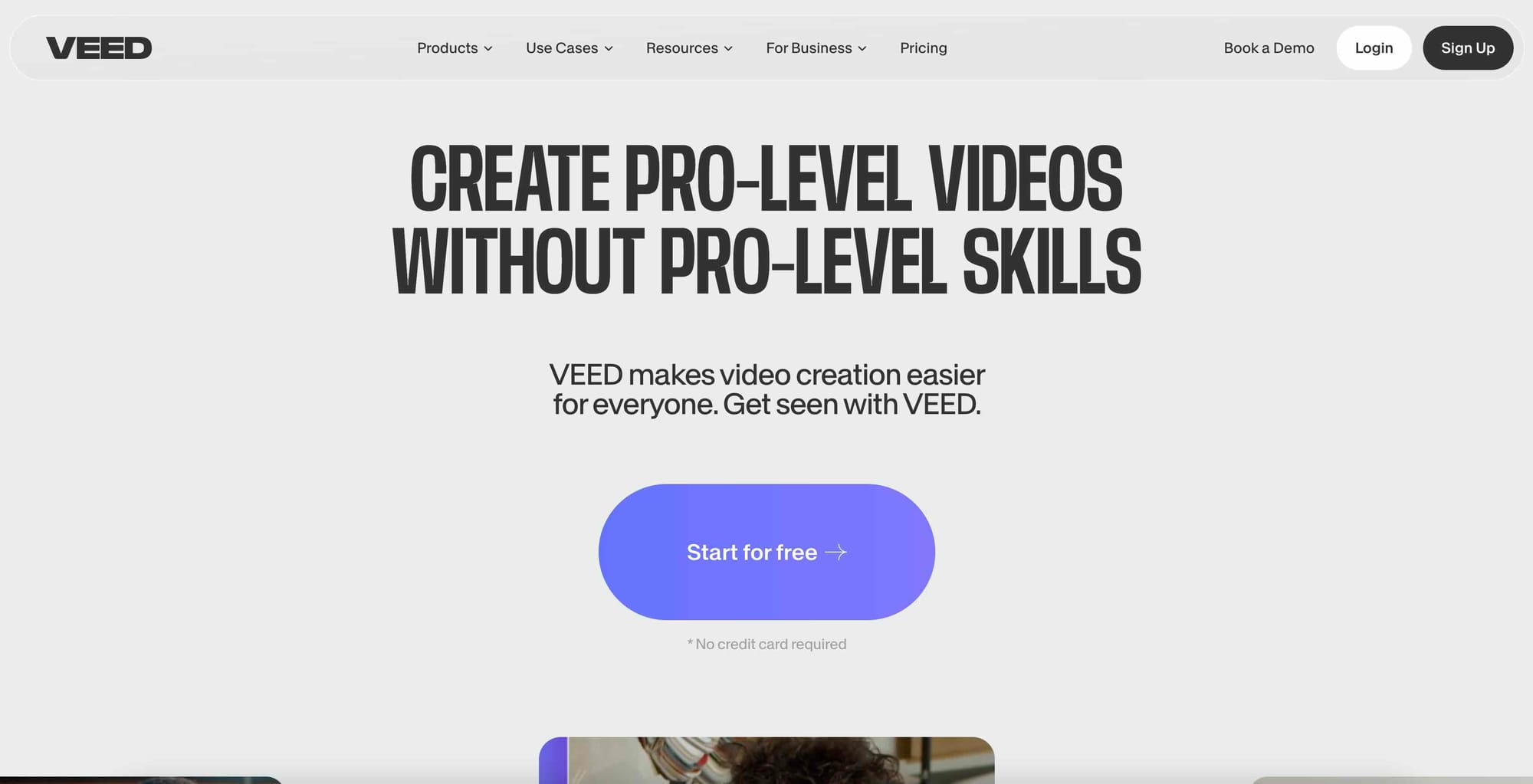AI tool VEED.oi's website homepage.