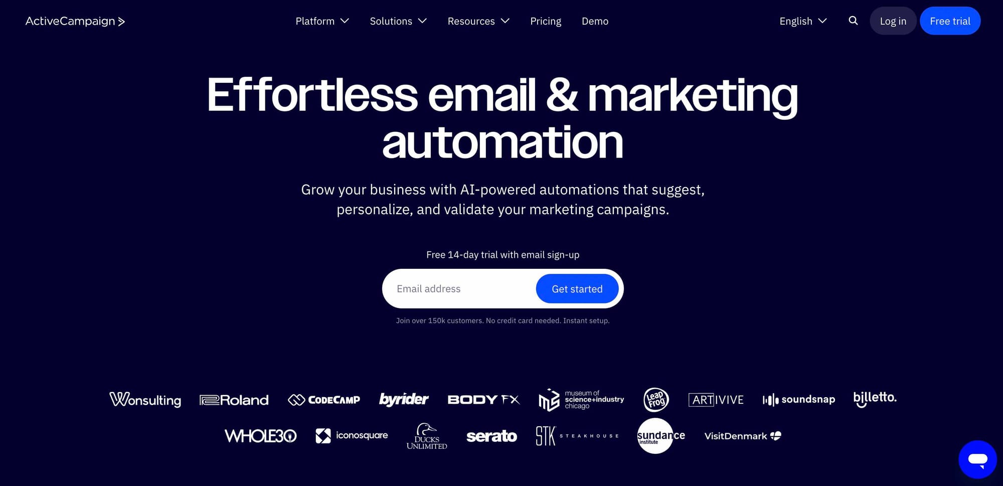 ActiveCampaign's website homepage