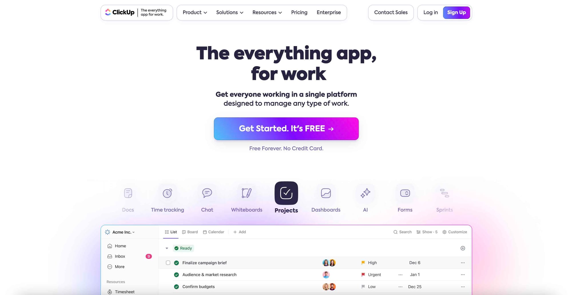 ClickUp's website homepage.