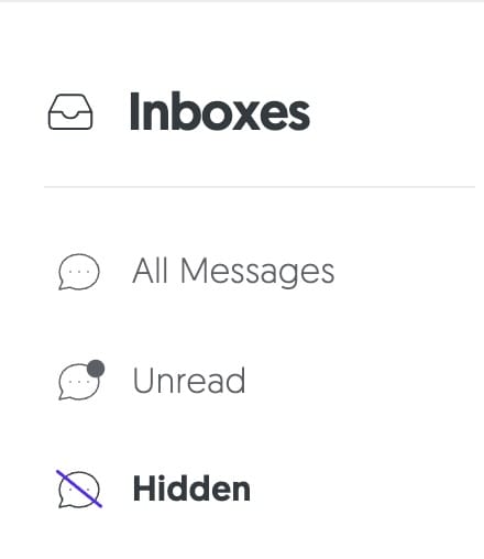 Screenshot of how the user's inbox looks like with the hidden conversations option.