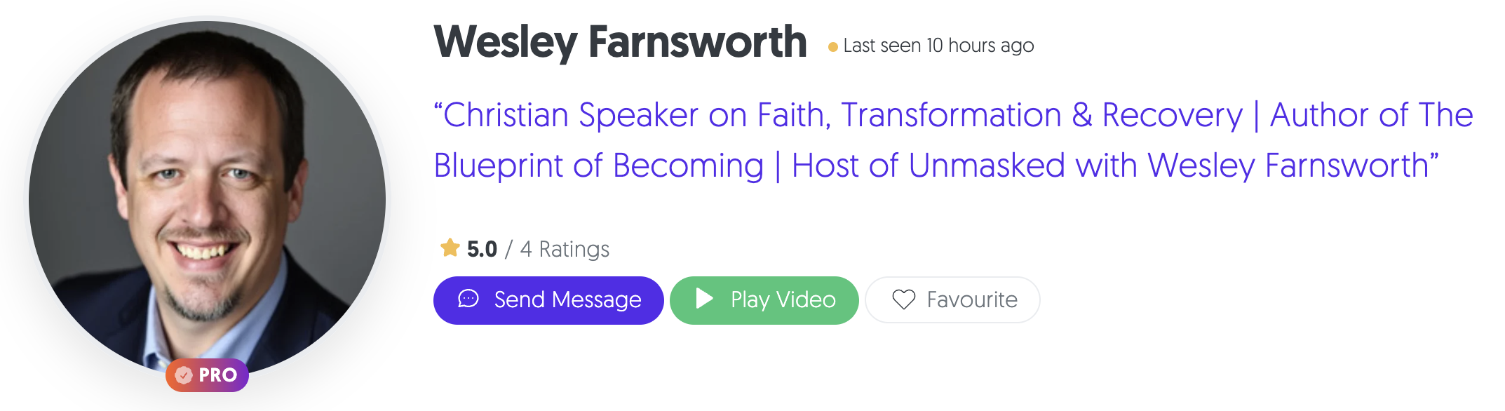 MatchMaker.fm guest profile example with verification tick, ratings, and activity status
