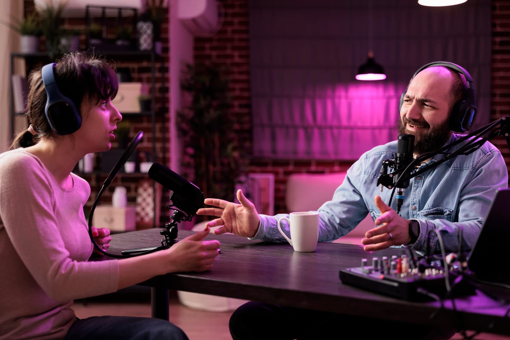 Podcast host disagreeing with guest