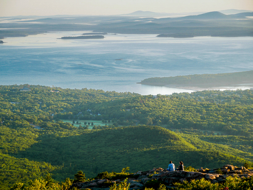 Cadillac Mountain Summit overlooking Porcupine Islands above the tree lines.