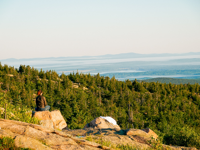 Doing a meditation after the sunrise on Cadillac Mountain.