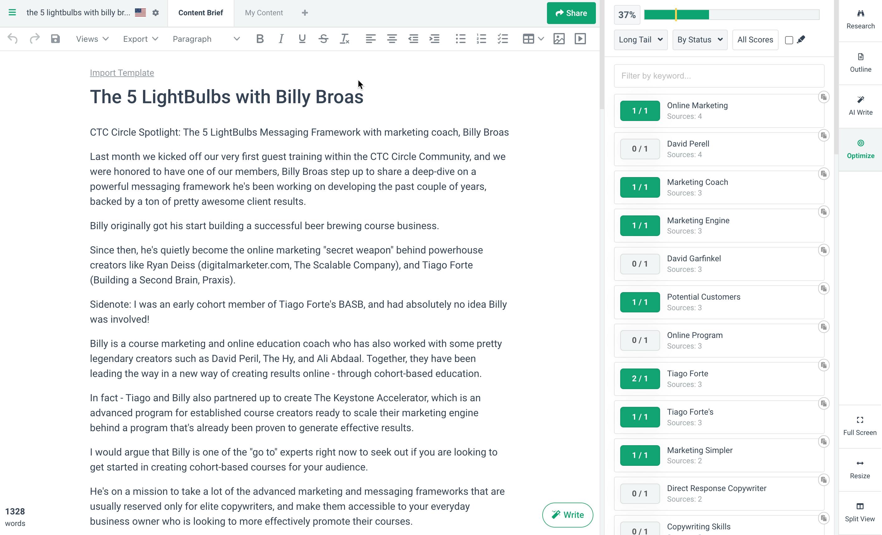 Frase Example with Billy Broas Five LightBulbs